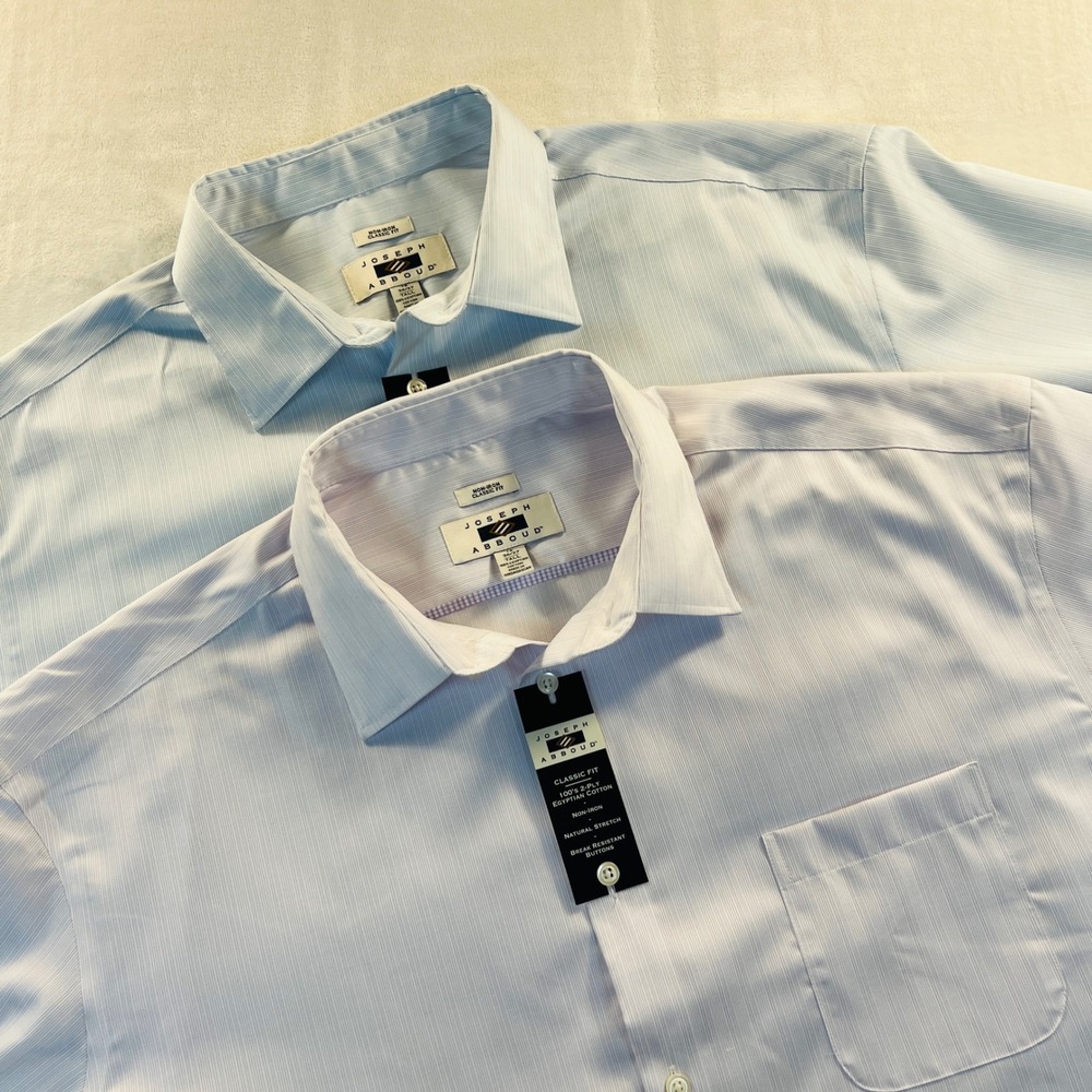2PK Joseph Abboud Mens Dress Shirts 18 36/37 Tall Egyptian Cotton Non-Iron Blue